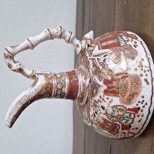 Antique Japanese Satsuma-Style Ewer Pitcher with Gilded Merchant Scene
